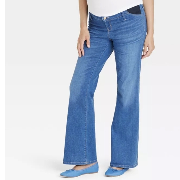 Ingrid & Isabel Under Belly High-Rise Denim Flare Maternity Jeans Sz M - Picture 1 of 9